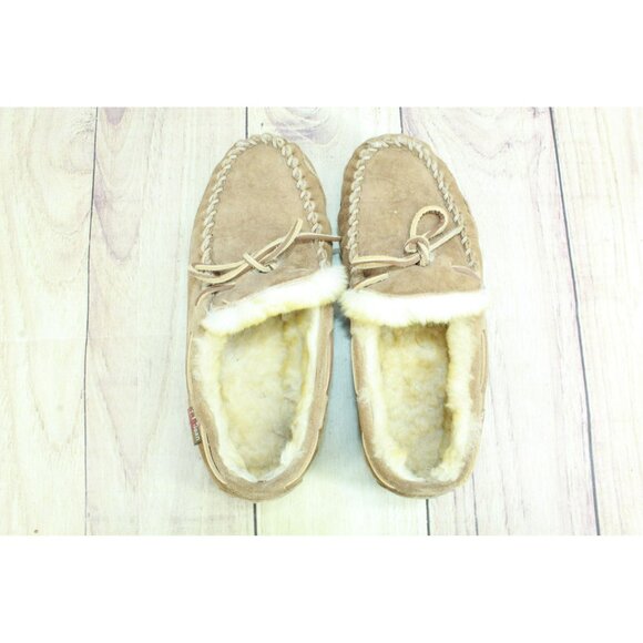 LL Bean Brown Suede Wicked Good Shearling Lined Moccasin Slippers Size 7 M - Picture 7 of 9